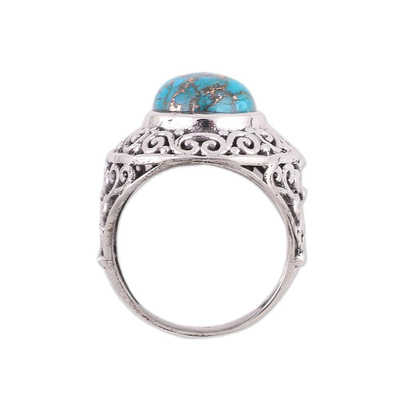 Sterling silver cocktail ring, 'Frozen Electricity' - Handmade Composite Turquoise Ring with Silver from India
