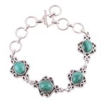 Malachite link bracelet, 'Lush Connection' - Malachite Swirling Link Bracelet Crafted in India