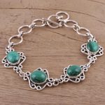 Malachite link bracelet, 'Lush Connection' - Malachite Swirling Link Bracelet Crafted in India
