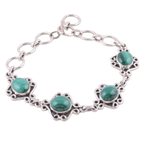 Malachite link bracelet, 'Lush Connection' - Malachite Swirling Link Bracelet Crafted in India