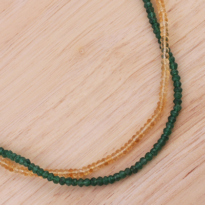 Aventurine and citrine beaded necklace, 'Lotus Mystique' - Aventurine Citrine and Cultured Pearl Beaded Necklace
