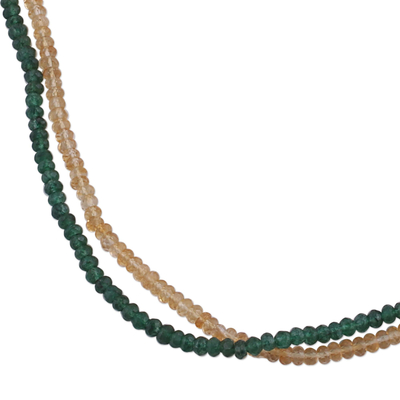 Aventurin- und Citrin-Perlenkette, „Lotus Mystique“ – Aventurin-Citrin- und Zuchtperlen-Perlenkette