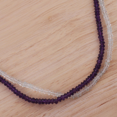 Aquamarine and amethyst beaded necklace, 'Lotus Royalty' - Amethyst Aquamarine and Cultured Pearl Beaded Necklace
