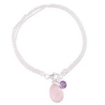 Rose quartz and amethyst charm bracelet, 'Twinkling Harmony' - Rose Quartz and Amethyst Charm Bracelet from India