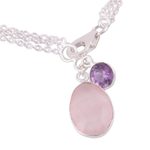 Rose quartz and amethyst charm bracelet, 'Twinkling Harmony' - Rose Quartz and Amethyst Charm Bracelet from India