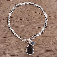 Smoky quartz and labradorite charm bracelet, 'Twinkling Harmony' - Smoky Quartz and Labradorite Charm Bracelet from India
