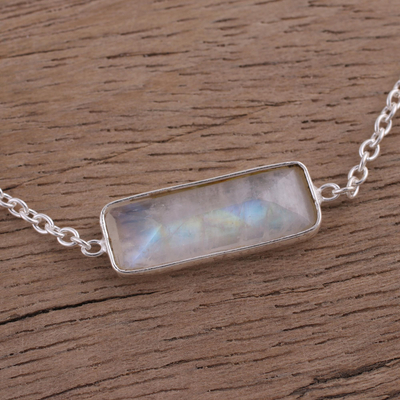 Rainbow moonstone pendant bracelet, 'Elegant Prism' - Rainbow Moonstone Pendant Bracelet from India