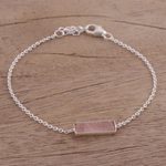 Rose quartz pendant bracelet, 'Elegant Prism' - Rose Quartz and 925 Silver Pendant Bracelet from India