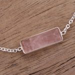 Rose quartz pendant bracelet, 'Elegant Prism' - Rose Quartz and 925 Silver Pendant Bracelet from India
