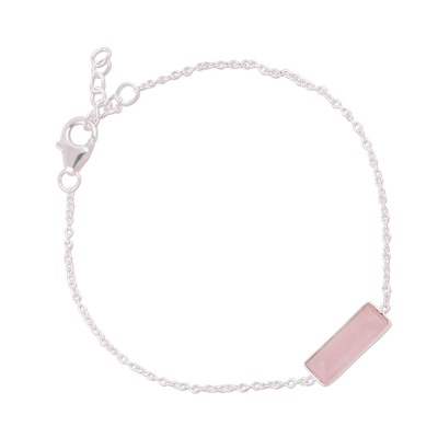 Rose quartz pendant bracelet, 'Elegant Prism' - Rose Quartz and 925 Silver Pendant Bracelet from India