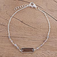 Smoky quartz and labradorite pendant bracelet, 'Magical Prism' - Smoky Quartz and Labradorite Bracelet from India