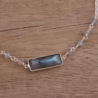 Labradorite pendant bracelet, 'Magical Prism' - Labradorite Beaded Pendant Bracelet from India