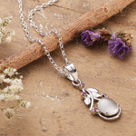 Ruby and moonstone pendant necklace, 'Moonlight Divinity' - Sterling Silver Ruby and Moonstone Pendant Necklace