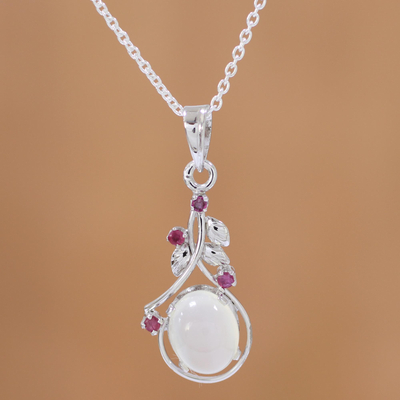 Ruby and moonstone pendant necklace, Moonlight Divinity