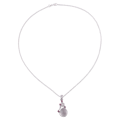 Sterling Silver Ruby and Moonstone Pendant Necklace