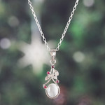 Ruby and moonstone pendant necklace, 'Moonlight Divinity' - Sterling Silver Ruby and Moonstone Pendant Necklace