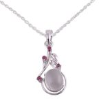 Ruby and moonstone pendant necklace, 'Moonlight Divinity' - Sterling Silver Ruby and Moonstone Pendant Necklace