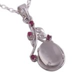 Ruby and moonstone pendant necklace, 'Moonlight Divinity' - Sterling Silver Ruby and Moonstone Pendant Necklace