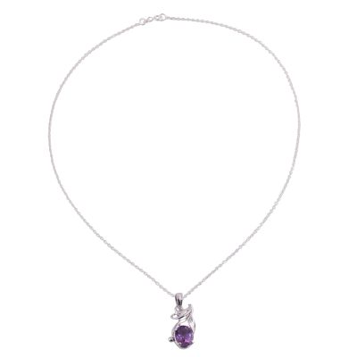 Rhodium plated amethyst pendant necklace, 'Lilac Twist' - Rhodium Plated Amethyst Pendant Necklace from India