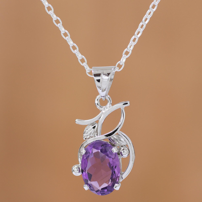 Amethyst pendant necklace, 'Lilac Queen' - Amethyst Pendant Rhodium Plated Sterling Silver Necklace