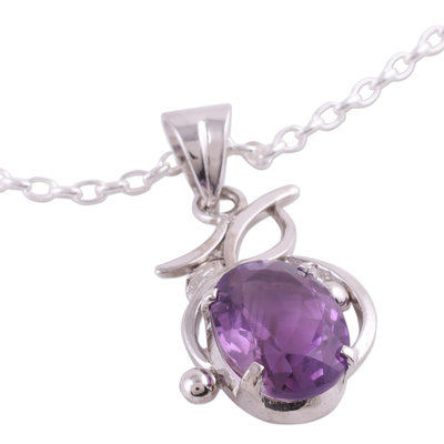 Amethyst pendant necklace, 'Lilac Queen' - Amethyst Pendant Rhodium Plated Sterling Silver Necklace