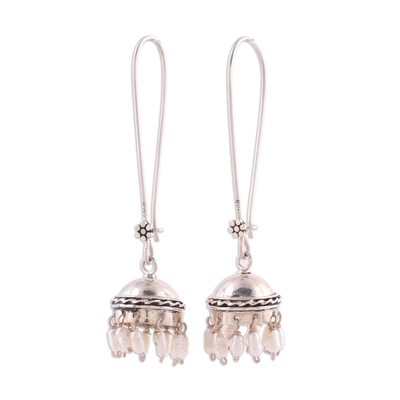 Cultured pearl dangle earrings, 'Beauty in Tradition' - Cultured Pearl and Sterling Silver Jhumki Dangle Earrings