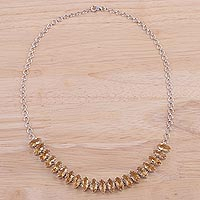 Rhodium plated citrine pendant necklace, 'Warm Sparkle' - Rhodium Plated Citrine Pendant Necklace Crafted in India