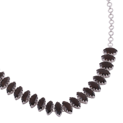 Rhodium plated smoky quartz pendant necklace, 'Rich Sparkle' - Rhodium Plated Smoky Quartz Pendant Necklace from India