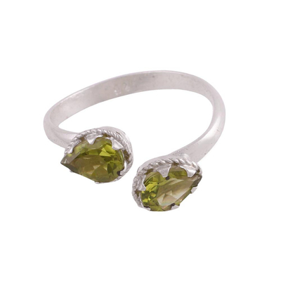 Rhodium Plated Sterling Silver Peridot Wrap Ring from India