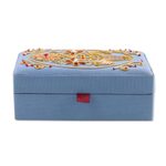 Embroidered jewelry box, 'Golden Floral Dance' - Floral Embroidered Jewelry Box in Sky Blue from India