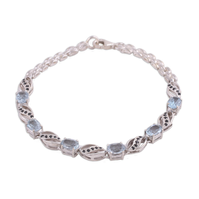 Rhodium Plated Blue Topaz Link Bracelet from India