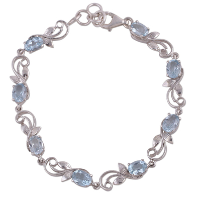 Blue topaz link bracelet, 'Blue Shimmer' - Blue Topaz Rhodium Plated Sterling Silver Link Bracelet