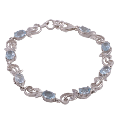 Blue topaz link bracelet, 'Blue Shimmer' - Blue Topaz Rhodium Plated Sterling Silver Link Bracelet