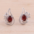 Rhodium plated garnet button earrings, 'Classic Paisley' - Rhodium Plated Garnet Paisley-Shaped Earrings from India (image 2) thumbail