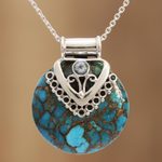Blue topaz pendant necklace, 'Ocean's Glory' - Blue Topaz and Composite Turquoise Sterling Silver Necklace