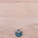 Blue topaz pendant necklace, 'Ocean's Glory' - Blue Topaz and Composite Turquoise Sterling Silver Necklace