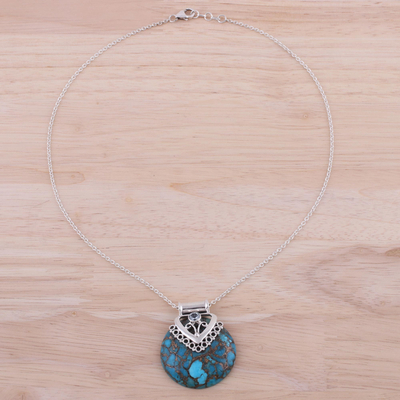 Blautopas-Anhänger-Halskette - Halskette aus Sterlingsilber mit blauem Topas und zusammengesetztem Türkis