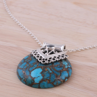 Blue topaz pendant necklace, 'Ocean's Glory' - Blue Topaz and Composite Turquoise Sterling Silver Necklace