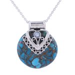 Blue topaz pendant necklace, 'Ocean's Glory' - Blue Topaz and Composite Turquoise Sterling Silver Necklace