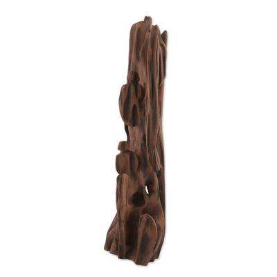 Reclaimed wood sculpture, 'Bliss' - Hand Carved Reclaimed Sal Driftwood Sculpture from India