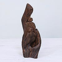 Wood sculpture, 'True Bonding' - Hand Carved Reclaimed Sal Driftwood Sculpture from India