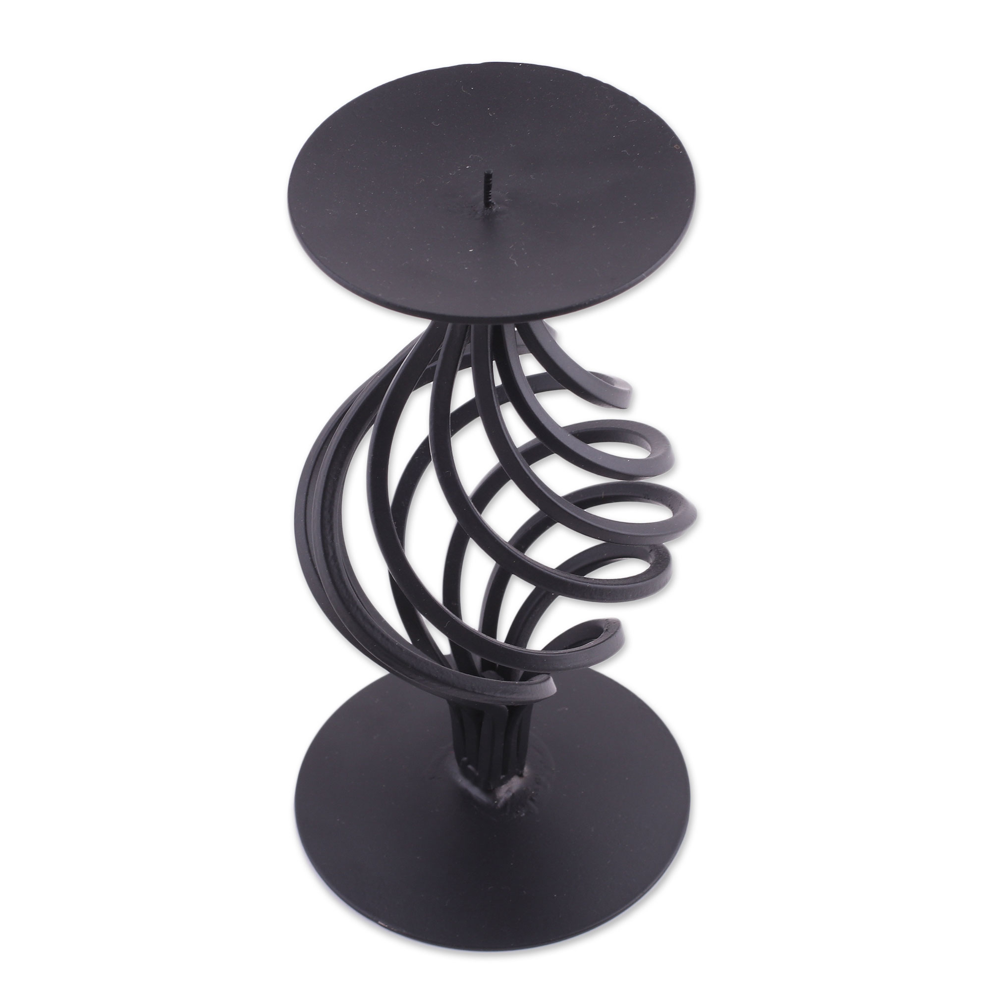 Spiral-Shaped Wrought Iron Candle Holder from India - Spiral Warmth 