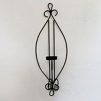 Iron wall sconce, 'Illuminating Beauty' - Handcrafted Black Wrought Iron Tealight Wall Sconce