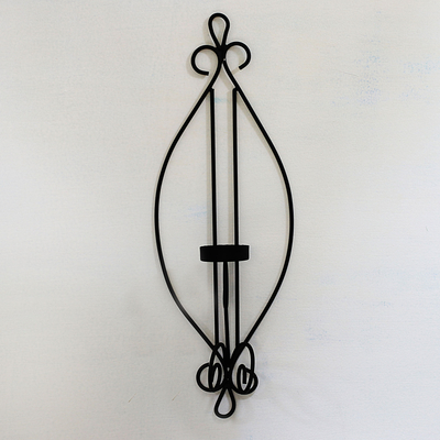 Iron wall sconce, 'Illuminating Beauty' - Handcrafted Black Wrought Iron Tealight Wall Sconce