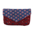 Cotton clutch, 'Flowery Rainfall' - Printed Floral Cotton Clutch in Azure and Russet from India
