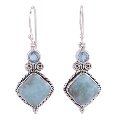Blue topaz and larimar dangle earrings, 'Pastel Seas' - Blue Topaz and Larimar Sterling Silver Dangle Earrings