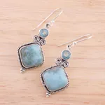 Blue topaz and larimar dangle earrings, 'Pastel Seas' - Blue Topaz and Larimar Sterling Silver Dangle Earrings
