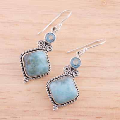 Blue topaz and larimar dangle earrings, 'Pastel Seas' - Blue Topaz and Larimar Sterling Silver Dangle Earrings