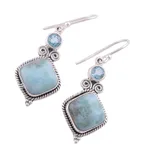 Blue topaz and larimar dangle earrings, 'Pastel Seas' - Blue Topaz and Larimar Sterling Silver Dangle Earrings