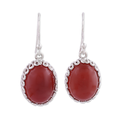 Carnelian and Sterling Silver Dangle Earrings from India